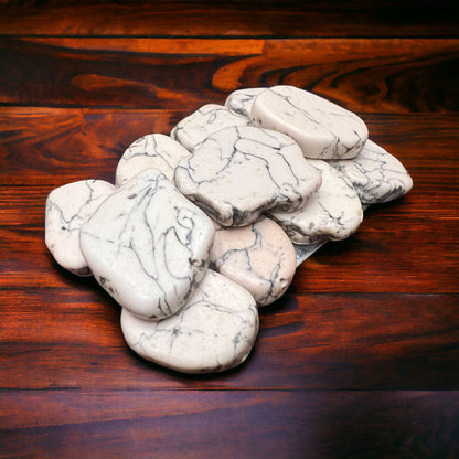 White Turquoise Howlite Slab Belt Buckle — Medium (4-5" long), Snap or Screw Attach