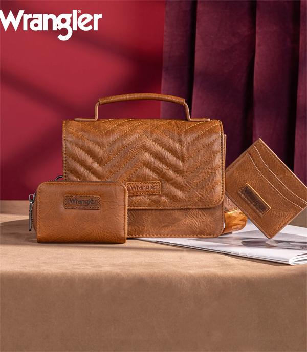 Wrangler Western 3-Piece Mini Crossbody Set — Saddle Color (Bag + Coin Wallet + Card Case)