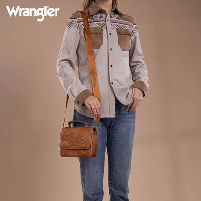 Wrangler Western 3-Piece Mini Crossbody Set — Saddle Color (Bag + Coin Wallet + Card Case)