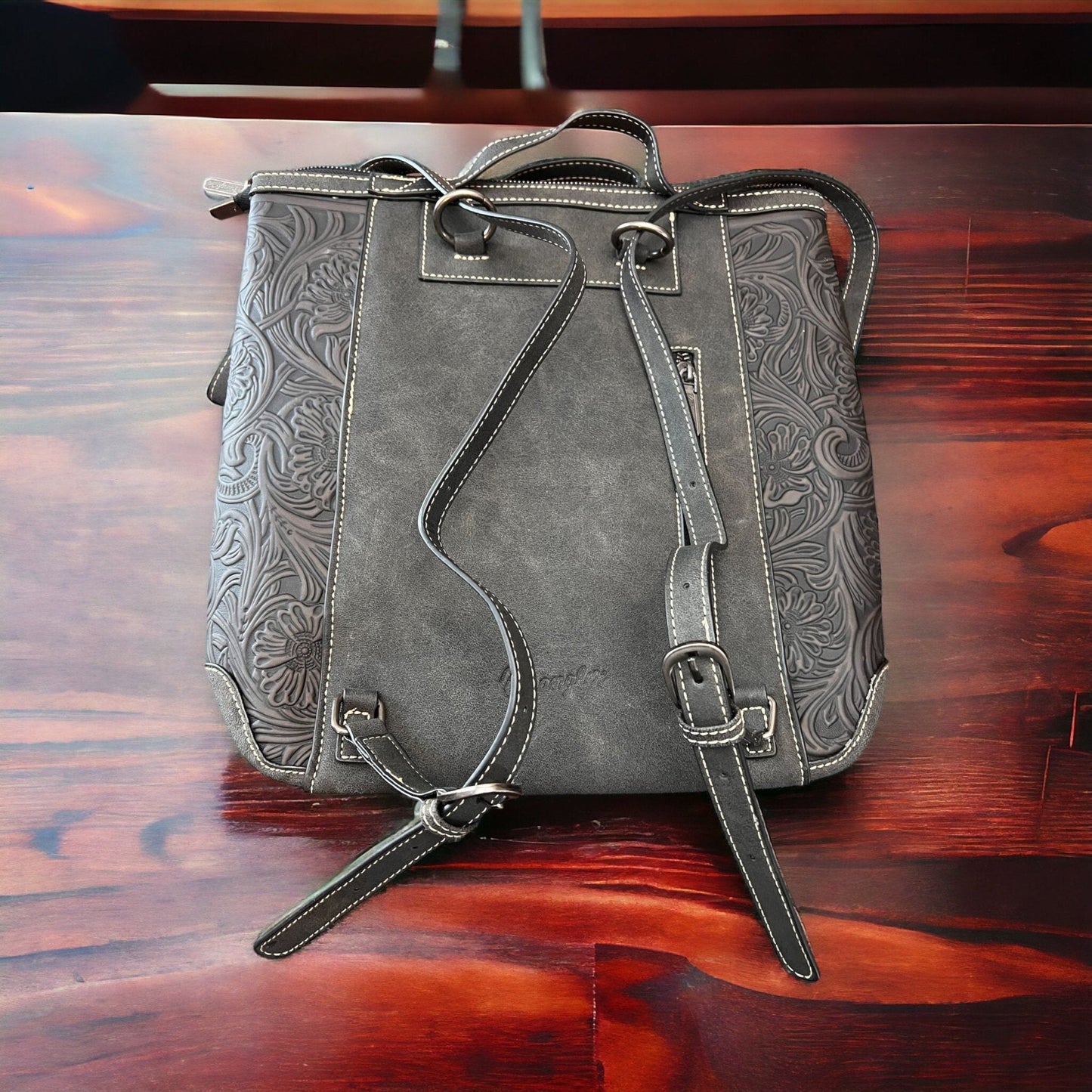 Wrangler Western Hair-on-Hide Backpack — Black & White Cowhide with Laptop/Tablet Sleeve