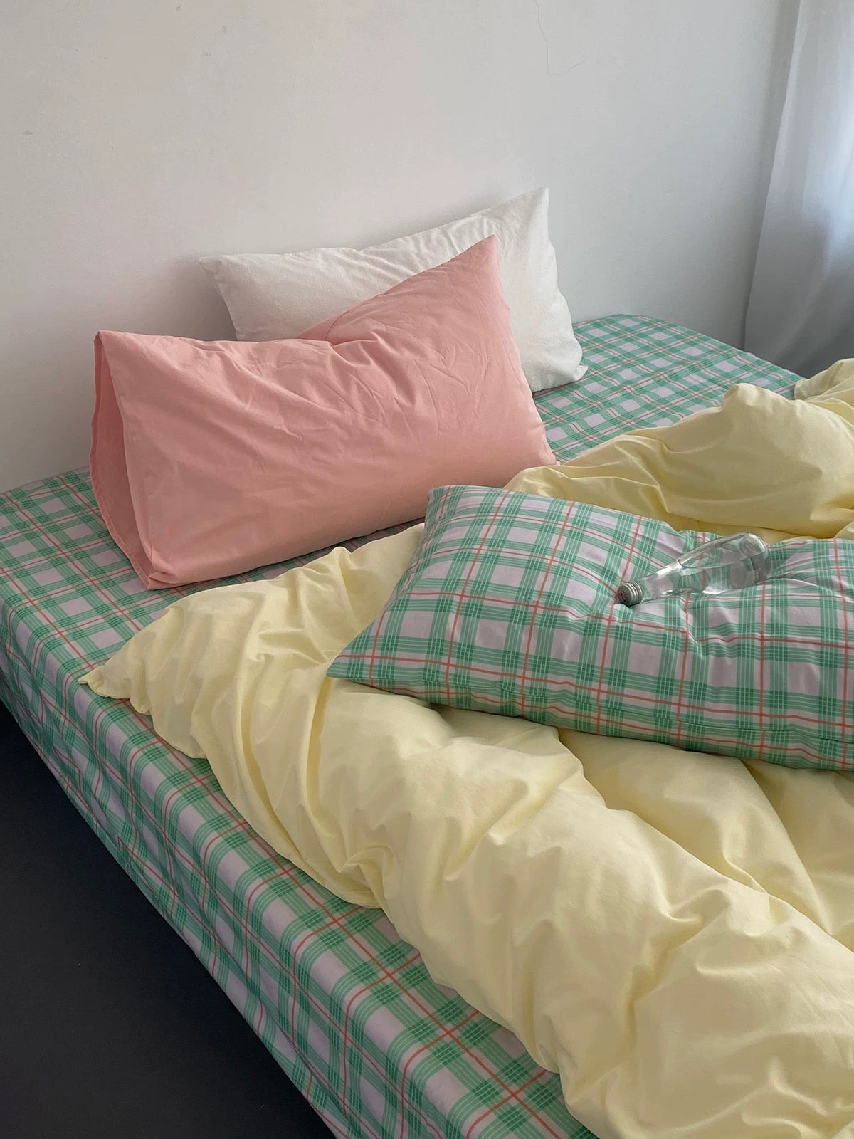 Pink & Mint Green Plaid Bedding Set