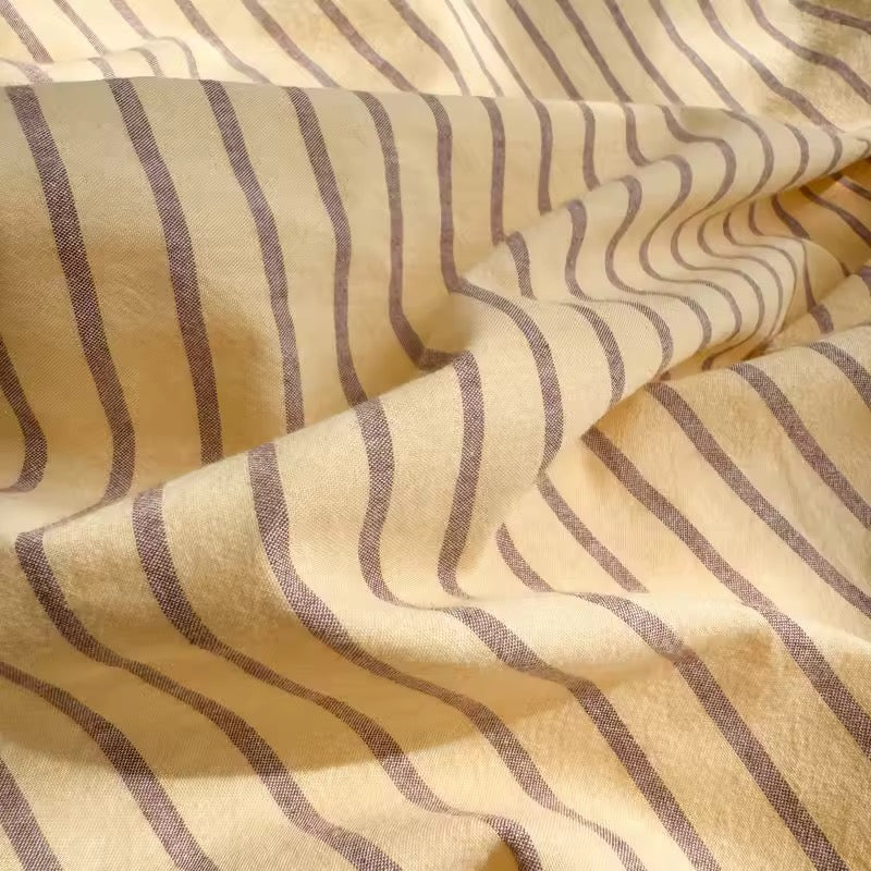Yellow & Brown Striped Cotton Bedding Set