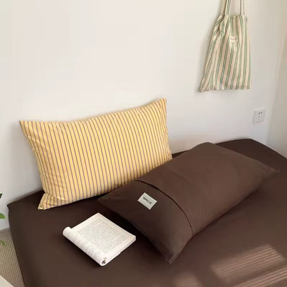 Yellow & Brown Striped Cotton Bedding Set