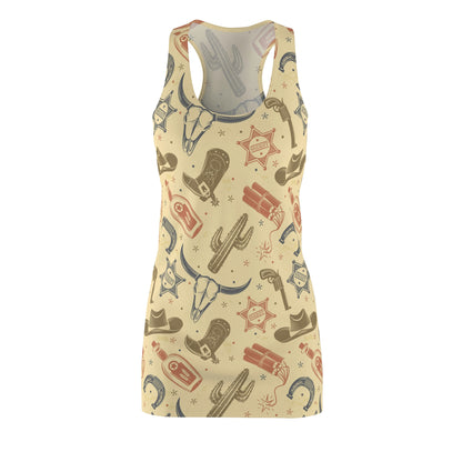 Western Pattern Women's Cut & Sew Racerback Dress