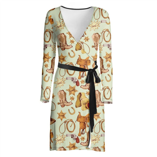 Cowboy Gear Wrap Dress Black