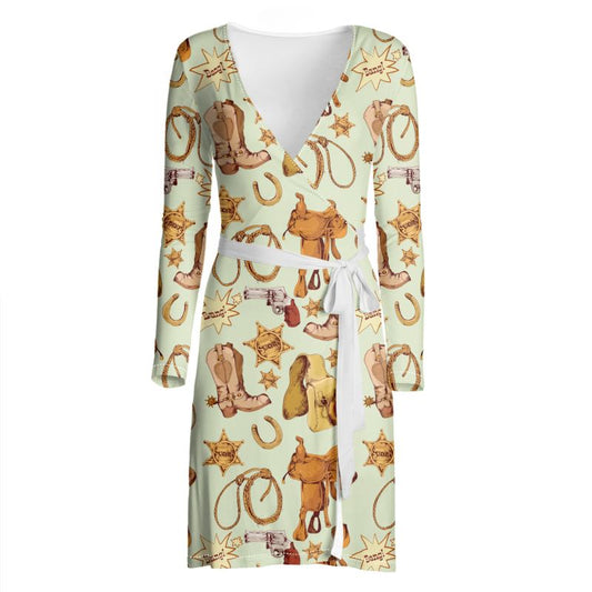 Cowboy Gear Wrap Dress White