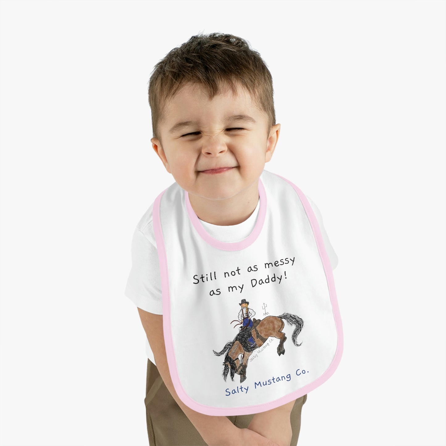 "Still not as messy as my Daddy!" Salty Mustang Co. Baby Contrast Trim Jersey Bib