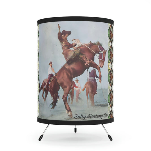 Vintage Cowgirl with Southwestern Pattern Tripod Lamp with High-Res Printed Shade, US\CA plug