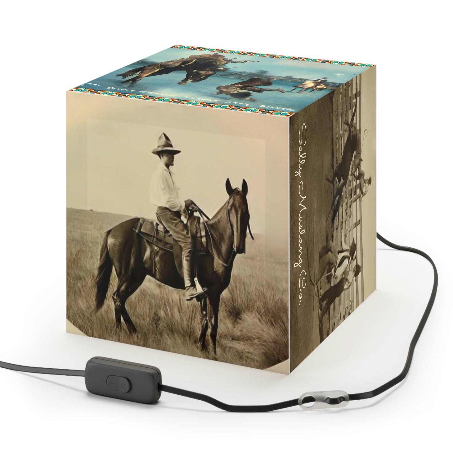 Old West Salty Mustang Co. Light Cube Lamp