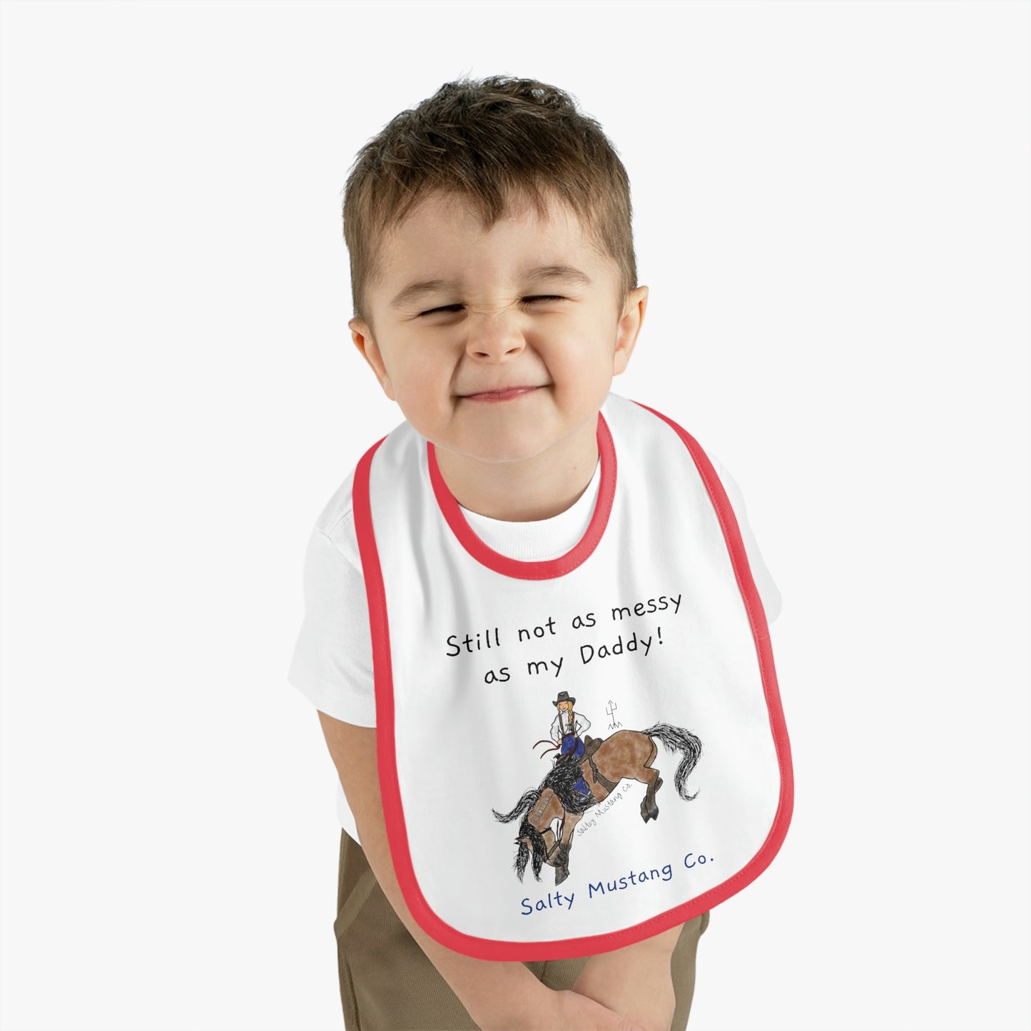 "Still not as messy as my Daddy!" Salty Mustang Co. Baby Contrast Trim Jersey Bib