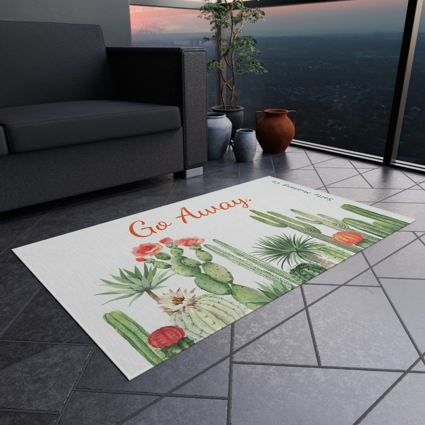 "Go Away" Cactus Outdoor Rug